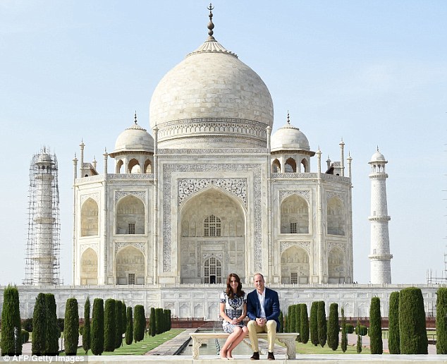 Prince William  sat down with his wife, the Duchess of Cambridge, on the same marble bench as his late mother, Princess Diana, at the Taj Mahal