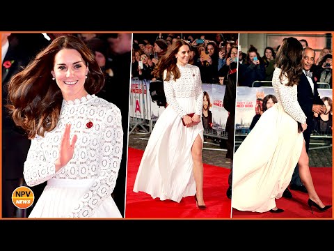 Princess Kate Stunning In A Daring Thigh Slit White Dress Exposing Toned  Legs As Walks Red Carpet