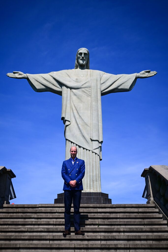 Prince William in Rio de Janeiro, posing in front of the Christ the Redeemer statue 