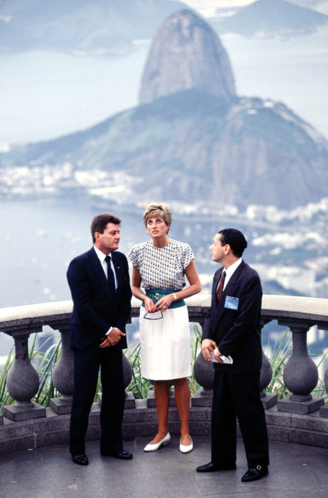 Princess Diana in Rio de Janeiro, looking up at the Christ the Redeemer statue in 1991