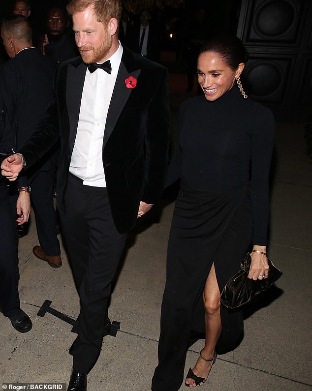 Prince Harry and Meghan Markle are seen leaving Kris Jenner's 70th birthday party at Jeff Bezos' home in Beverly Hills