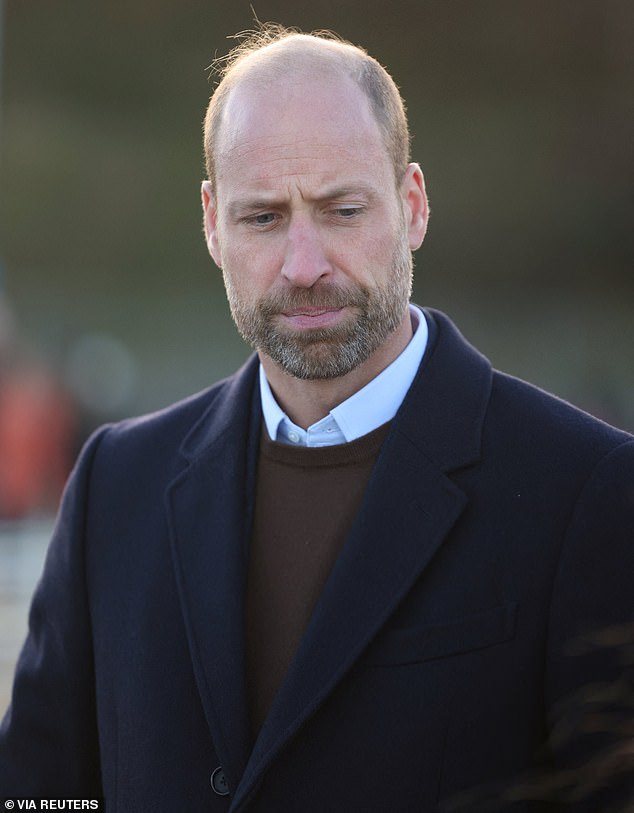 William, 43, the Prince of Wales, visits Colwyn Bay, Wales today