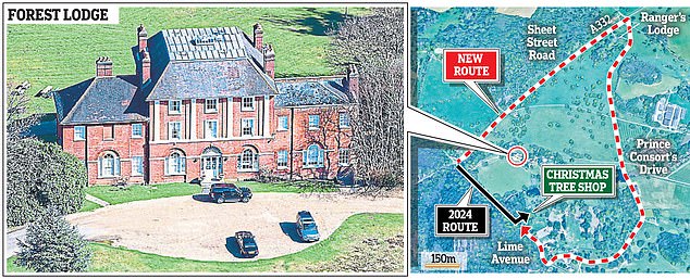 However, access routes have been limited to prevent people from driving right in front of the royal eight-bedroom home, meaning cars now face being diverted around a new circular route ¿ more than a mile detour in all