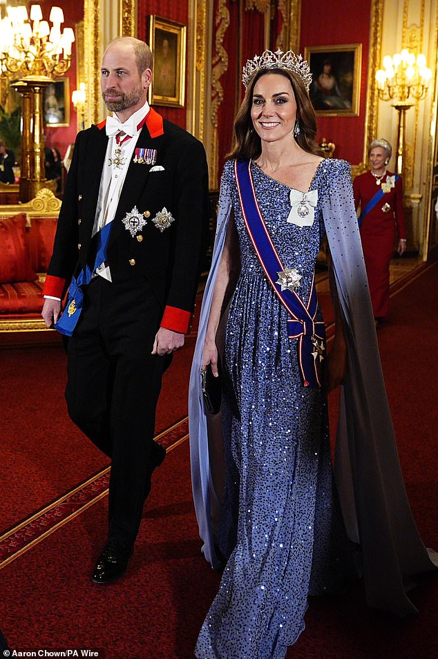 These services are which are to be hosted by lord-lieutenants and supported by The Royal Foundation. William and Kate pictured at a state banquet earlier this month