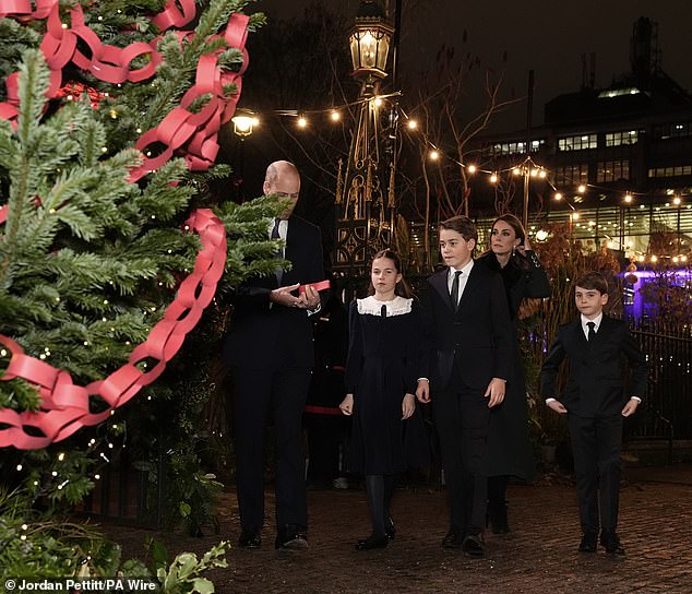 The Prince and Princess of Wales admired the Christmas tree at Westminster Abbey with their three children, Prince George, Princess Charlotte and Prince Louis