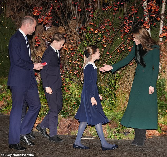 The Princess of Wales offered a warm welcome to her husband and three children, Prince George, 12, Princess Charlotte, 10, and Prince Louis, seven