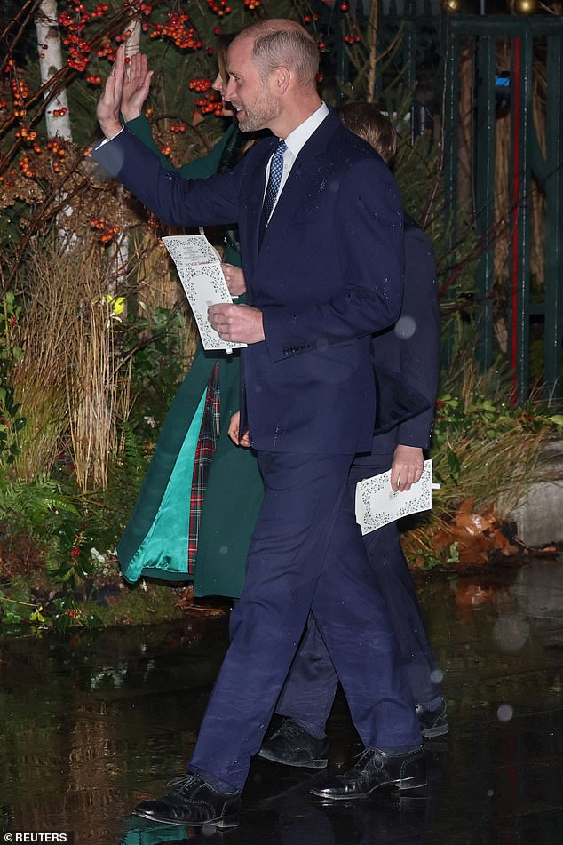 Prince William and Princess Catherine waved to well-wishers as they left Westminster Abbey after the 'Together at Christmas' carol service this evening