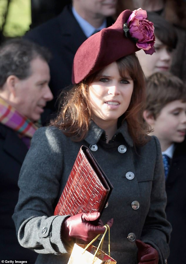 As a 'lonely-looking' Kate left the 11am service, Princess Eugenie (pictured), then 21, appears to 'leapfrog over the royal pecking order' and sends a clear message to Kate: 'Move over, blue blood coming through', body language expert Judi James claimed
