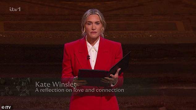 Actress Kate Winslet, 50, also delivered a reading titled 'A reflection of love and connection'