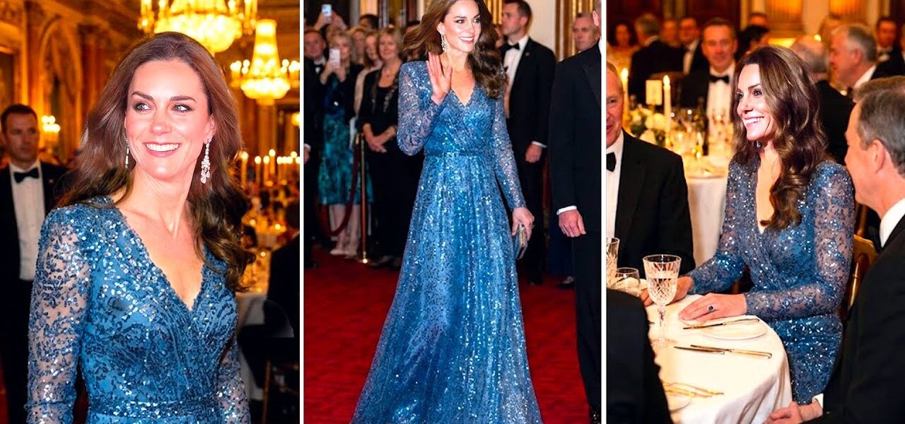Windsor Is Buzzing Now! HRH Princess Catherine of Wales DAZZLES In in Ice-Blue Jenny Packham And Queen’s Heirloom Diamond Earrings at Diplomatic Gala