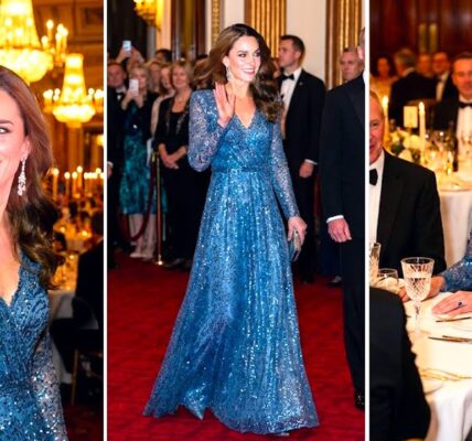 Windsor Is Buzzing Now! HRH Princess Catherine of Wales DAZZLES In in Ice-Blue Jenny Packham And Queen’s Heirloom Diamond Earrings at Diplomatic Gala