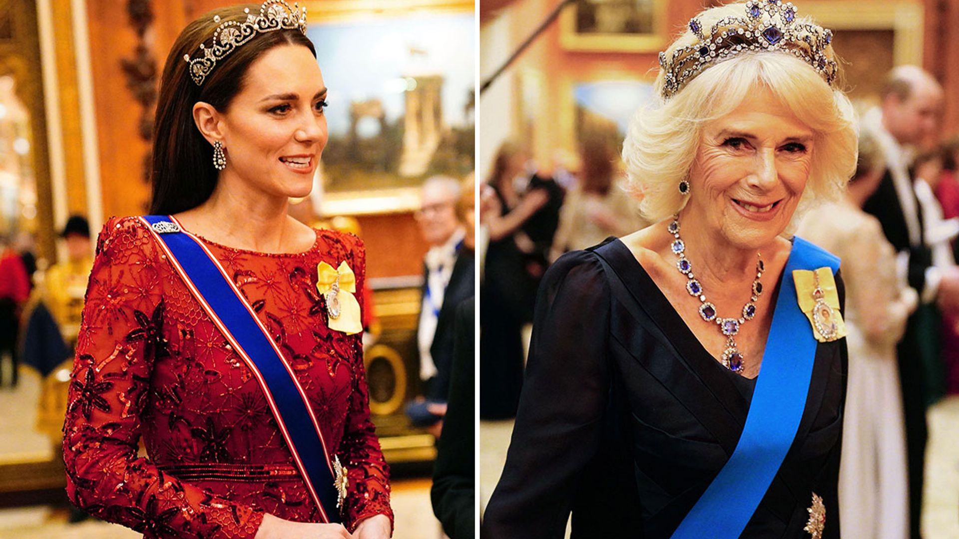 Kate Middleton and Camilla sparkle in tiaras hours before Harry and  Meghan's red carpet appearance | HELLO!