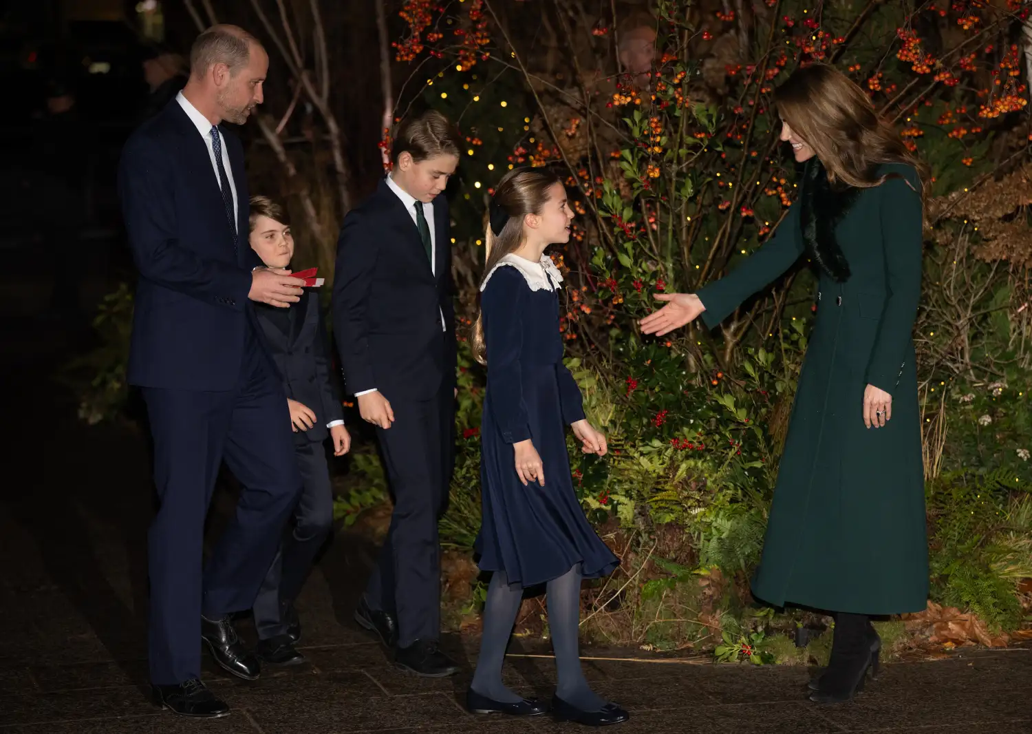 Prince William and Kate Middleton with their children at the "Together at Christmas" carol service in 2025.