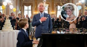 “THE MOMENT THAT STUNNED THE ROYAL FAMILY — GEORGE PLAYS THE PIANO FOR HIS BIRTHDAY AND WHAT CHARLES WORDED TO DIANA” In this haunting fictional royal tale, little Prince George sits at the grand piano in the Balmoral ballroom, his hands trembling with emotion but determined to press the first keys. The music begins—clear, warm, with the innocence only a child could breathe into the notes for his grandfather’s birthday. Charles stands behind, quietly watching his grandson play and sing, his voice soft but full of emotion: a rewrite of the lullaby Princess Diana sang to William, then to Harry, and now… passed down to the third generation. When the last notes came, George turned and smiled, and the room fell into a sacred silence. Charles closed his eyes, as if each key he struck drew him back to a distant, familiar place. He leaned down and whispered the unexpected words—words that only George, who was looking at him curiously, heard: “I’m closer to you… wait for me.” And in that small moment, it was as if Diana were once again present among the royal family—not in person, but in music and love that had never died.