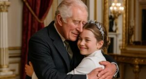 In the quiet garden of Windsor Castle, Princess Charlotte, just nine years old, gave her grandfather King Charles III a moment no one expected. As he rested during treatment, Charlotte appeared holding a small ukulele and began to sing “Somewhere Over the Rainbow.” There were no rehearsals and no cameras — just a child gathering courage and love into a trembling voice that carried straight to her grandfather’s heart. When the final note faded, she handed him a folded note: “For my brave hero. Your strength lights our skies. Love, Charlotte.” The King pressed it to his chest and whispered, “That’s my brave girl.” Palace aides later called it “the most human moment Windsor has seen in years.” It wasn’t a performance — it was love, in its purest form.