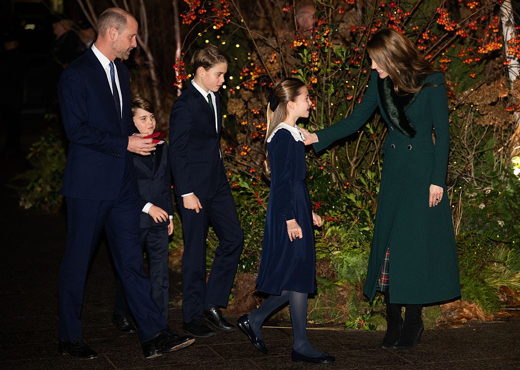london, england december 05: prince william, prince of wales, prince louis of wales, prince george of wales, princess charlotte of wales and catherine, princess of wales attend the together at christmas carol service at westminster abbey on december 05, 2025 in london, england. led by the princess and supported by the royal foundation, the annual event offered a chance to pause and reflect on the values of love, compassion, and the connections we share. the service also highlighted remarkable individuals from across the uk who have demonstrated extraordinary kindness, empathy, and support within their communities. (photo by samir hussein/wireimage)