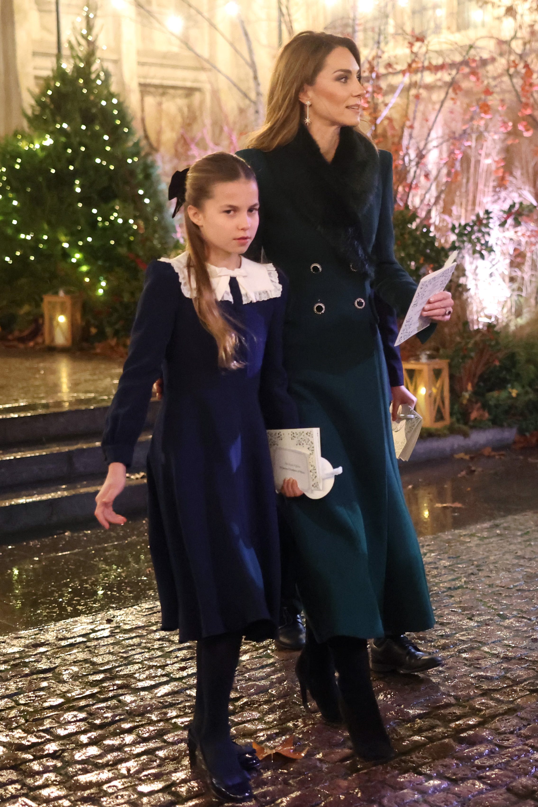 london, england december 05: princess charlotte of wales and catherine, princess of wales depart from the together at christmas carol service at westminster abbey on december 05, 2025 in london, england. led by the princess and supported by the royal foundation, the annual event offered a chance to pause and reflect on the values of love, compassion, and the connections we share. the service also highlighted remarkable individuals from across the uk who have demonstrated extraordinary kindness, empathy, and support within their communities. (photo by chris jackson/getty images)