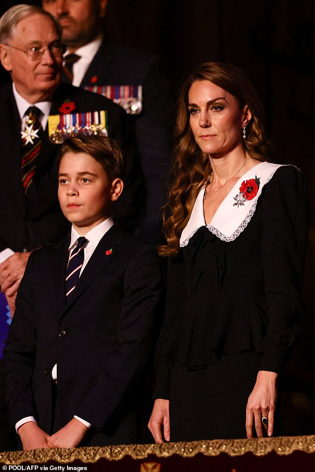 This year also marked Prince George's debut at the Festival of Remembrance at Royal Albert Hall alongside his mother and grandfather, King Charles (not pictured)