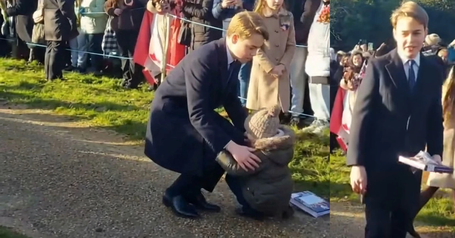 Princess Catherine’s touching reaction when Prince George helped a child who had fallen to the ground during the Christmas service. Princess Catherine’s touching reaction when Prince George helped a child who had fallen to the ground during the Christmas service.