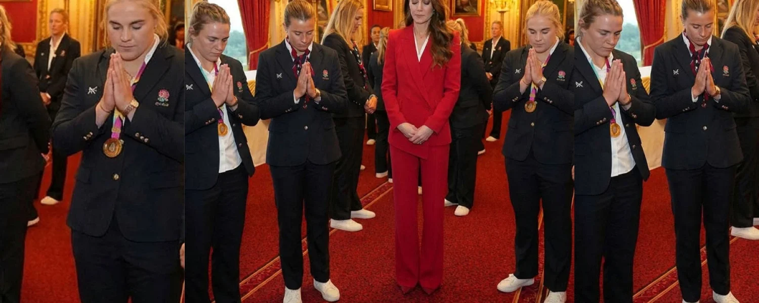 Princess Catherine broke royal tradition by meeting the England rugby team.