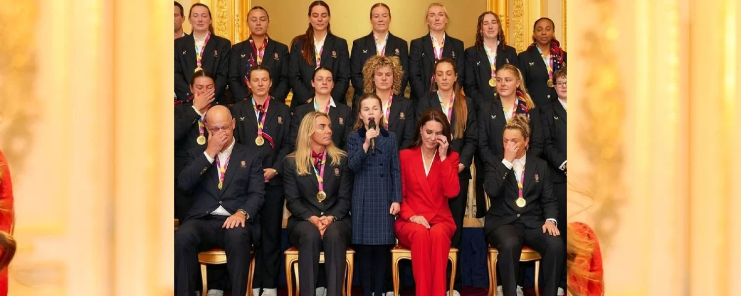 Princess Charlotte and Princess Catherine’s poignant tribute brought the England rugby team the “Red Roses” to tears at Windsor Castle.