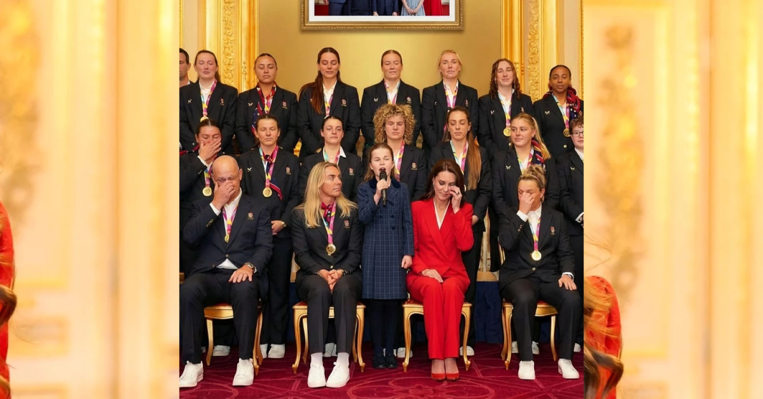 Princess Charlotte and Princess Catherine’s poignant tribute brought the England rugby team the “Red Roses” to tears at Windsor Castle. Princess Charlotte and Princess Catherine’s poignant tribute brought the England rugby team the “Red Roses” to tears at Windsor Castle.