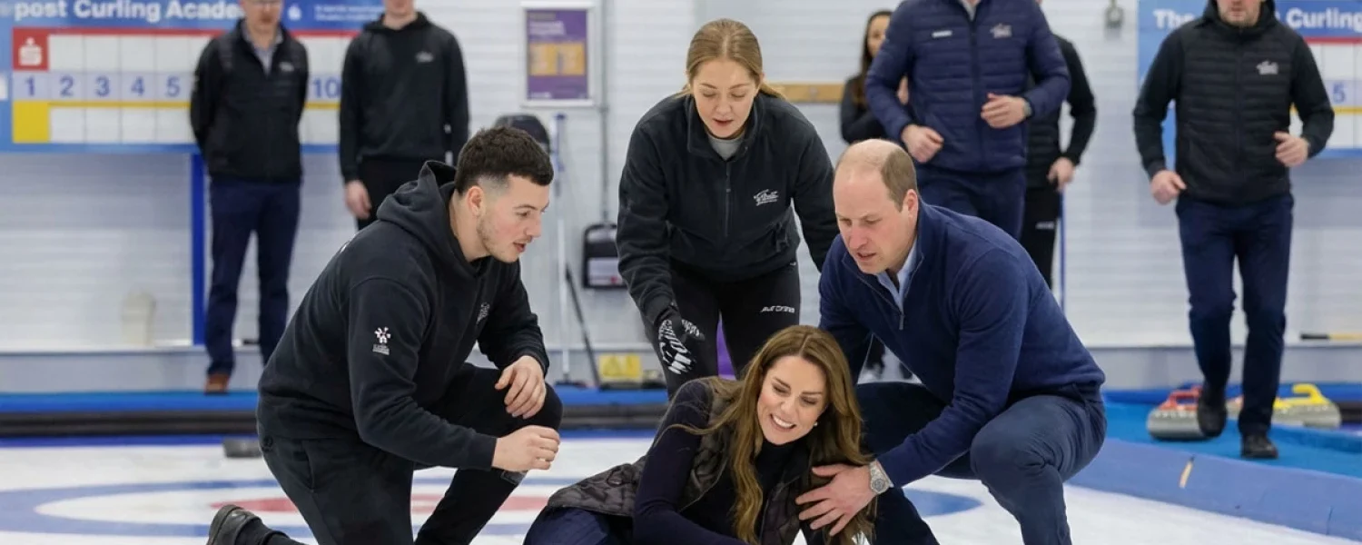 Princess Catherine “suddenly fell” while playing curling, causing Prince William to panic.