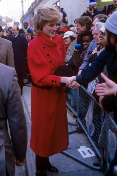 Princess Diana shaking hands on royal engagement