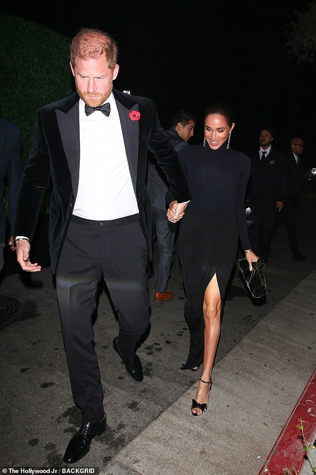Prince Harry held Meghan's hand as he led her into the lavish James Bond-themed birthday party thrown for Kris - but pictures of them inside were posted online and then deleted, causing a Hollywood scandal