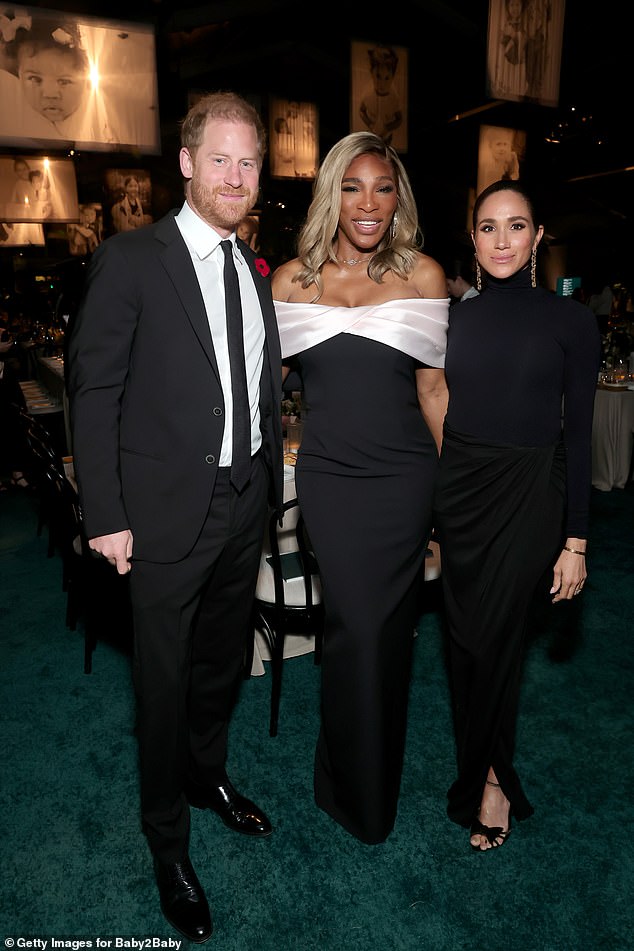 However, earlier in the day, the Sussexes attended the Baby2Baby charity event - posing with friend Serena Williams - but did not demand these pictures were removed