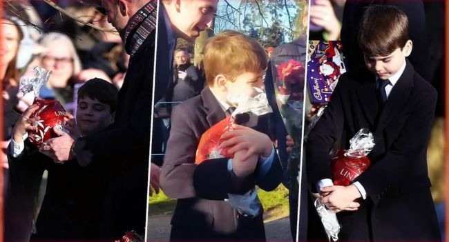 Prince Louis did it again — turning the Sandringham Christmas walk into his personal comedy show. While George and Charlotte stayed perfectly polished, Louis spotted a giant chocolate gift… and pulled off a cheeky “Christmas heist,” snatching it straight from Prince William’s hands like the rules simply didn’t apply. Cameras caught every second, the crowd cracked up, and the photos instantly took over social media. The only question is: what did he do next with the gift?