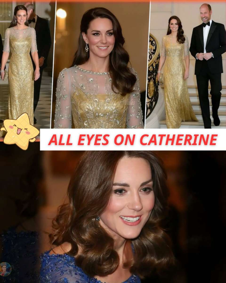 👑 ALL EYES ON CATHERINE — the Princess of Wales set the British Embassy Gala ablaze in a radiant Jenny Packham gown beside Prince William.