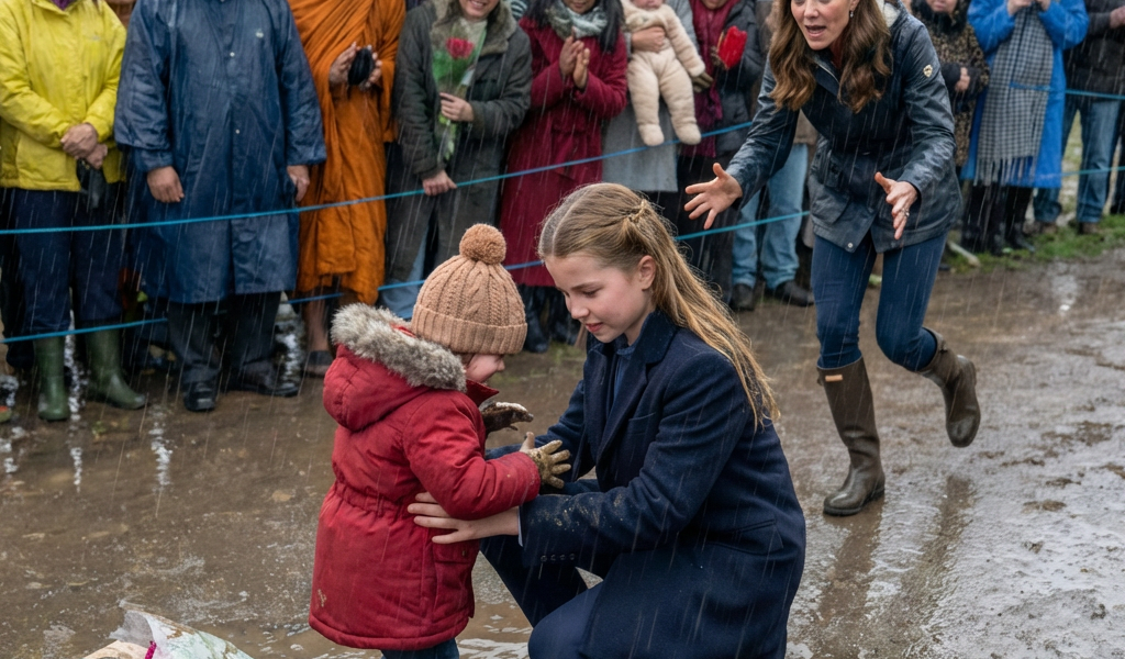 “Princess in the Rain,” a wonderful title that people on social media are giving Princess Charlotte. –