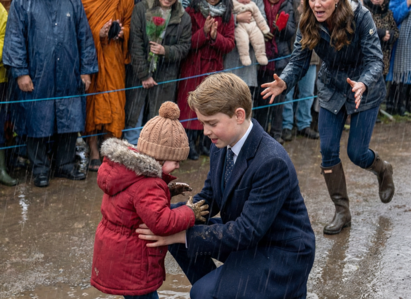 ❤️ In Stirling, Prince Louis didn’t wait for security. When a two-year-old fell into a puddle in the rain, the little Prince rushed to help him up.