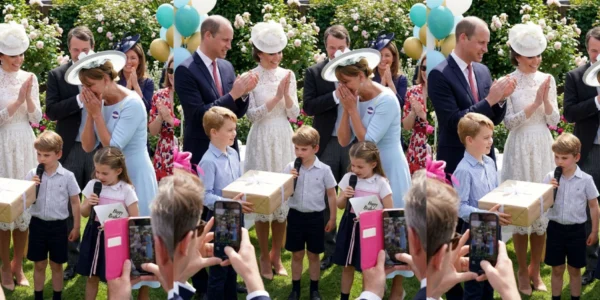 The three brothers, George, Charlotte, and Louis, made their grandmother Carole cry with their song and super cute birthday gift box.
