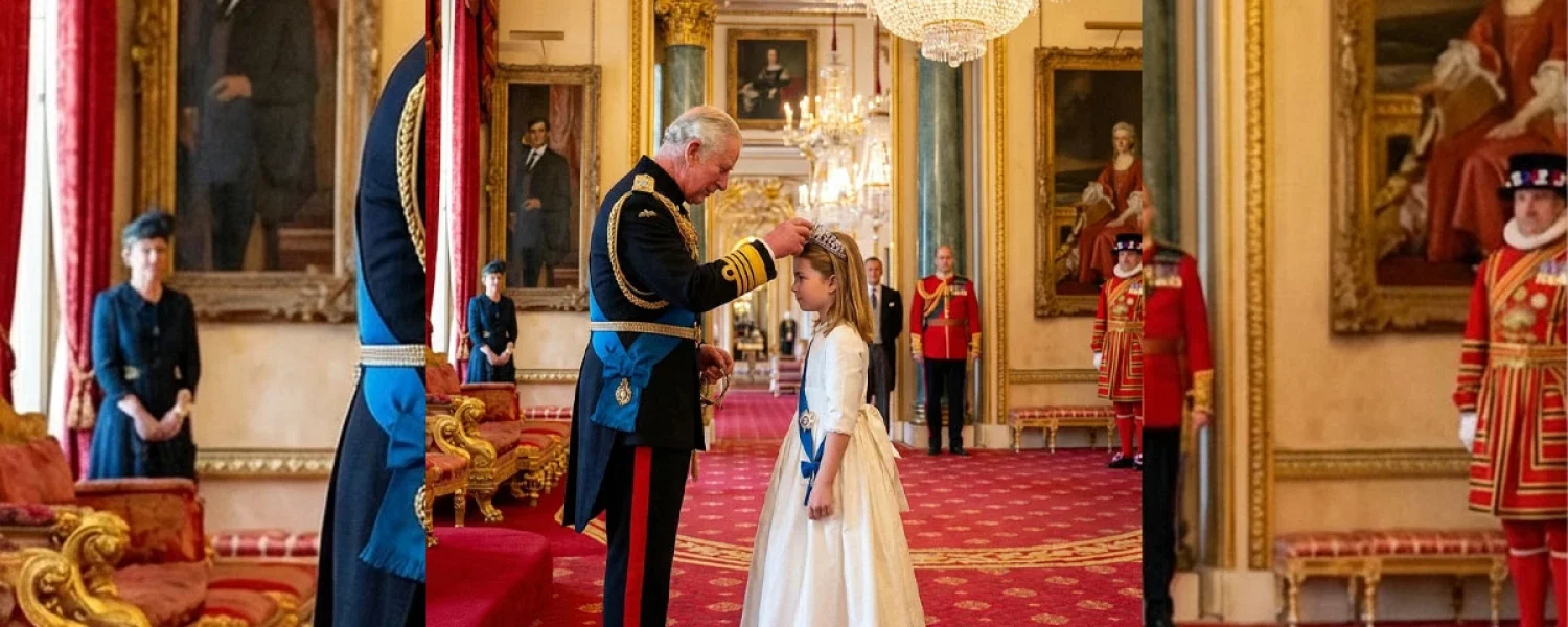 King Charles made a surprising gesture by presenting Princess Charlotte with a magnificent tiara and a historic new title at Buckingham Palace.