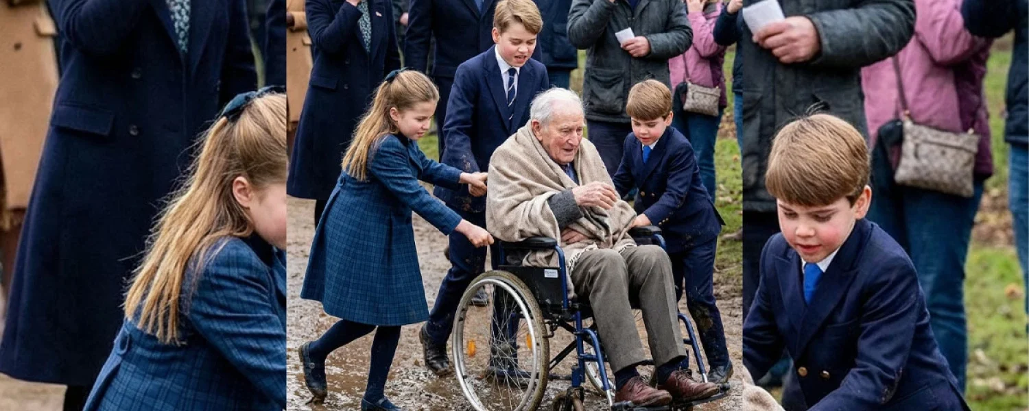 Princess Charlotte, Prince George, and Prince Louis come to the rescue of an elderly man.