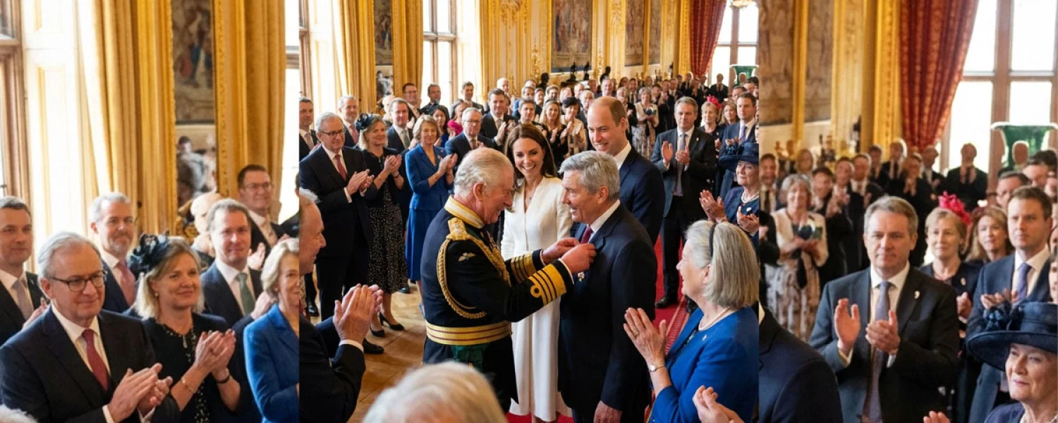 King Charles awards a medal to Michael Francis Middleton.