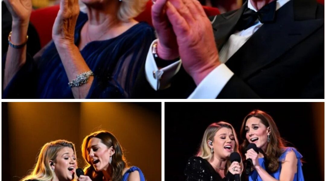 Kelly Clarkson’s voice trembled as she whispered, “This isn’t just music—it’s survival.” At Kensington Palace, the annual Inspiration for Families Gala became unforgettable the moment Princess Kate stepped onto the stage in a flowing sapphire gown.