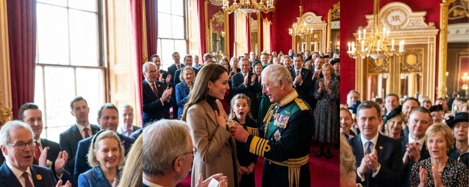 King Charles Presents Princess Catherine with a Badge at Buckingham Palace King Charles Presents Princess Catherine with a Badge at Buckingham Palace