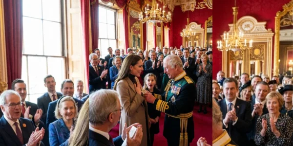 King Charles Presents Princess Catherine with a Badge at Buckingham Palace