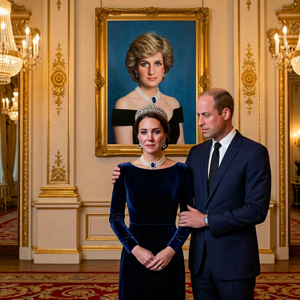 Tạo ảnh công nương Kate đứng trước bức hình của Diana ở trên tường để tưởng nhớ Diana và cô khóc. Hoàng tử William đứng bên cạnh an ủi. Giữ nguyên bộ trang sức trên người Kate và thay đổi trang phục khác phù hợp với bộ trang sức.