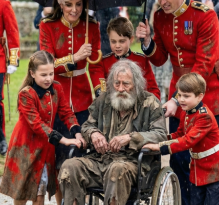 THE CEREMONY INTERRUPTED BY THE SUDDEN APPEARANCE OF A BEGGAR OLD MAN 🚨 Prince Louis’s unexpected shout brought the entire royal family to a halt in the pouring rain!