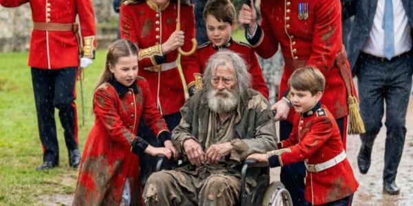 THE CEREMONY INTERRUPTED BY THE SUDDEN APPEARANCE OF A BEGGAR OLD MAN 🚨 Prince Louis’s unexpected shout brought the entire royal family to a halt in the pouring rain!