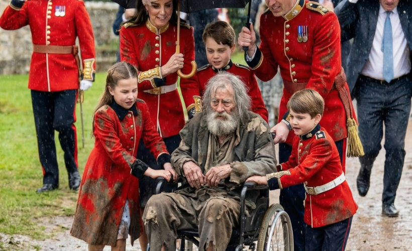 THE CEREMONY INTERRUPTED BY THE SUDDEN APPEARANCE OF A BEGGAR OLD MAN 🚨 Prince Louis’s unexpected shout brought the entire royal family to a halt in the pouring rain!