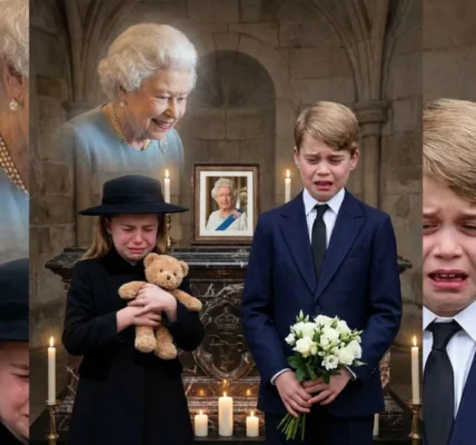 A moving visit: George and Charlotte bowed before the coffin of their beloved great-grandmother.