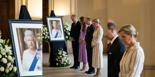 William, Catherine, Edward And Sophie Stand Together In Memory Of The Late Queen