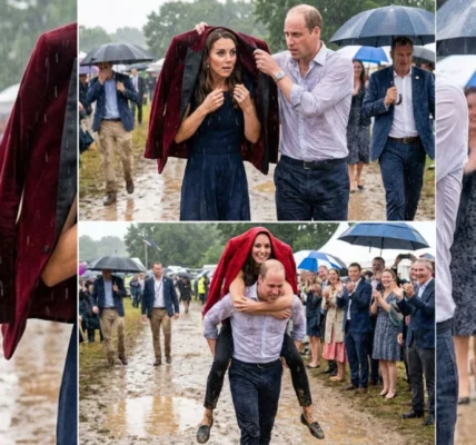 A sudden downpour hit as William and Catherine were leaving the outdoor event area. A sudden downpour hit as William and Catherine were leaving the outdoor event area.