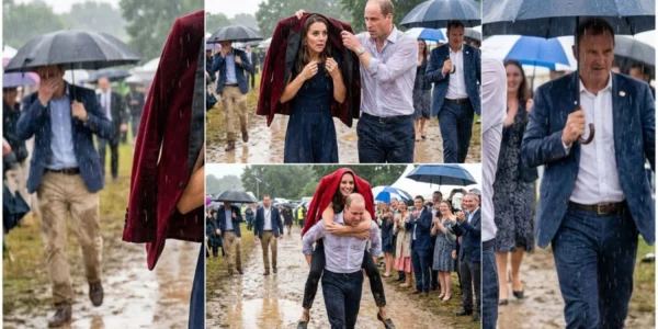 A sudden downpour hit as William and Catherine were leaving the outdoor event area. A sudden downpour hit as William and Catherine were leaving the outdoor event area.