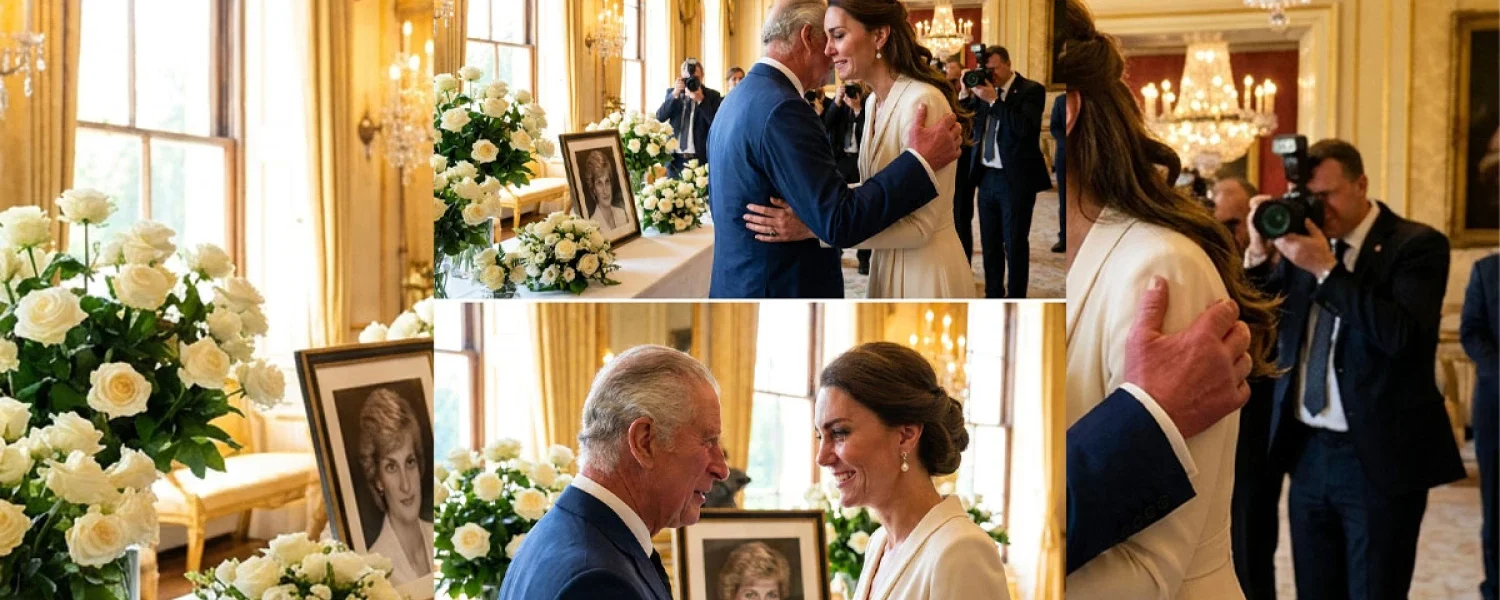 Inside a luxurious room adorned with white roses and sparkling crystal chandeliers Inside a luxurious room adorned with white roses and sparkling crystal chandeliers